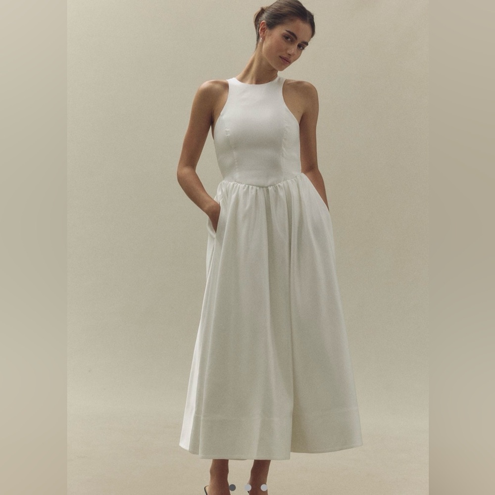 BHLDN High Neck Satin Duchess A-Line Midi Dress XS